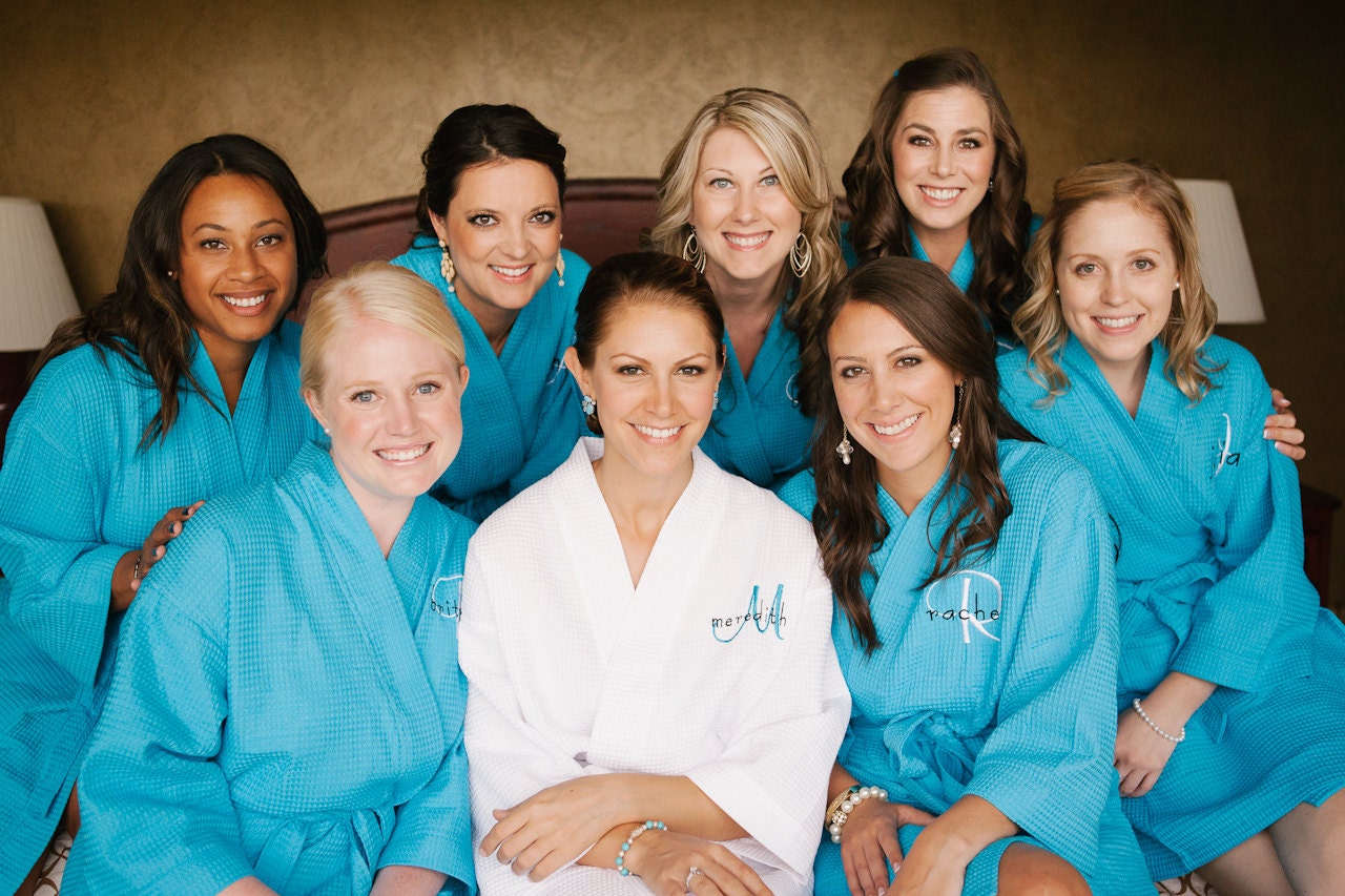 Bridesmaid Robes Set of 8 personalized waffle weaved robes...