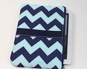Kindle Fire Case / Kindle Keyboard Cover - Large - Padded eReader Case - Chevron Stripes in Navy and Blue
