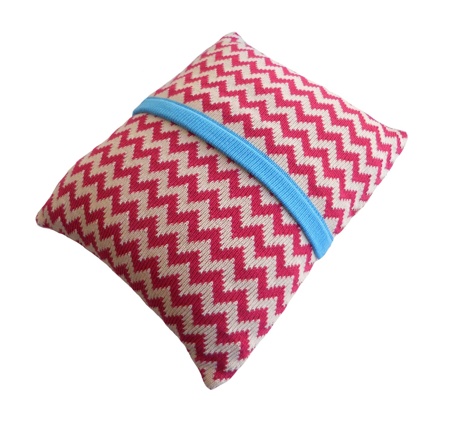 Large Chevron Cushion - Pink, Cream and Turquoise