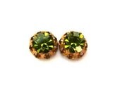 SALE-6 Antique vintage Swarovski cabochon, light green  crystal cut 1100 mounted in brass setting