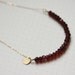 Initial Heart and Red Garnet Gold Charm Necklace - Faceted Genuine Red Garnet Valentine Necklace with Personalized Love Charm