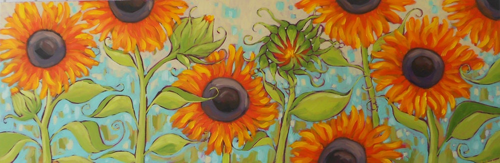 facing the sun - Original Contemporary Oil Painting by Kristina Wentzell - vibrant, impressionist sunflowers