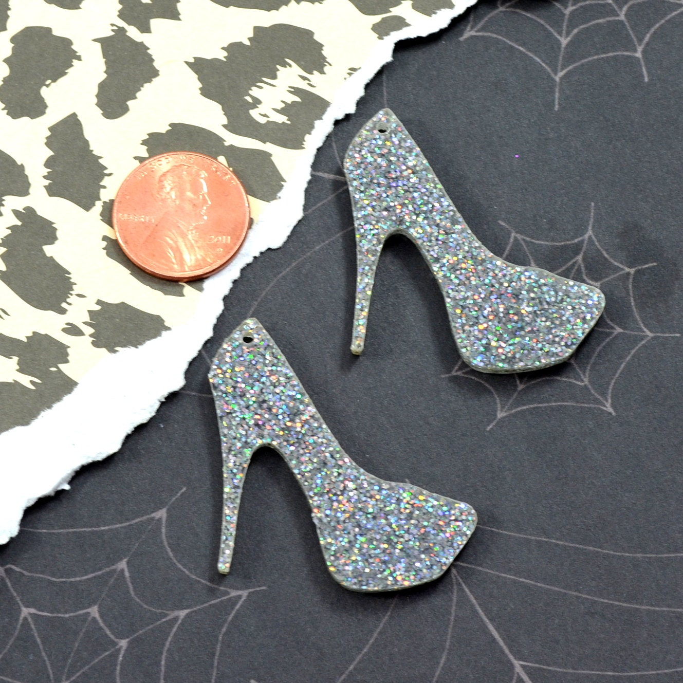 SNOWFLAKE HEEL CHARMS - Set of 2 in Glitter Laser Cut Acrylic