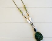 Soledad Necklace - Green Fire Agate, Smoky Feldspar, White Magnesite, Olive Jade