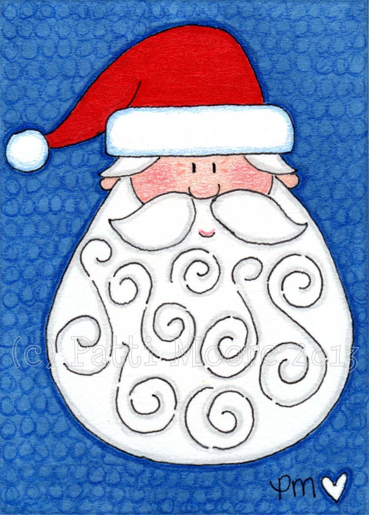 ACEO Original Illustration - Folk Art - Cute Whimsical - 2.5" x 3.5" - Jolly Old Saint Nick