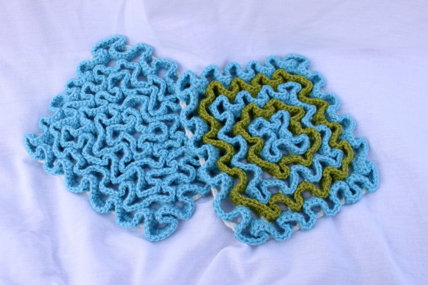 Aqua and Dark Lime Green Trivets