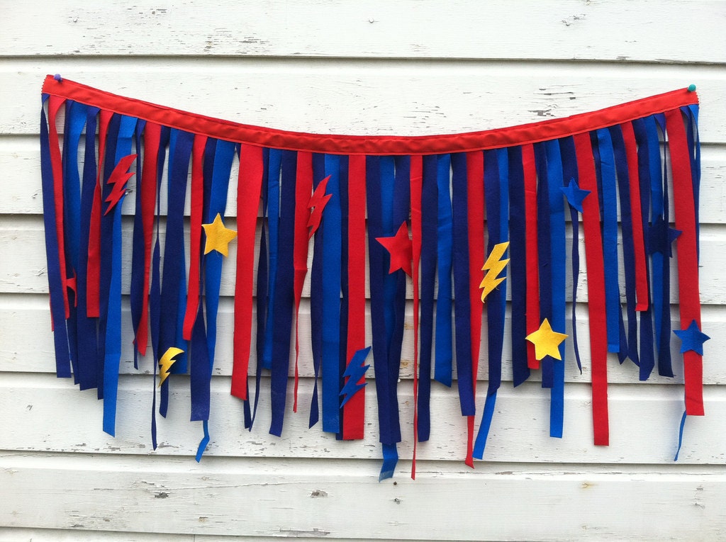 superhero birthday backdrop//stars and bolts//felt photo background or prop// Il_570xn