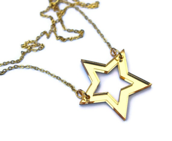 Gold Star Necklace in Mirror Acrylic - Laser Cut Gold Mirror Acrylic Unique Necklace on Gold Plated Chain