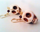 White Howlite Skull and Swarovski Crystal Earrings