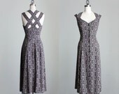 Floral Maxi Dress 1990s Vintage Black Button Down Floral Print Open Back Sun Dress