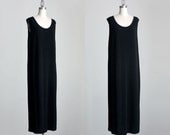 Black Maxi Dress 1990s Vintage Simple Black Spandex Tunic Maxi Sun Dress