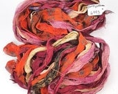 Recycled Multi color Chiffon silk sari ribbon HUGE skein NEW