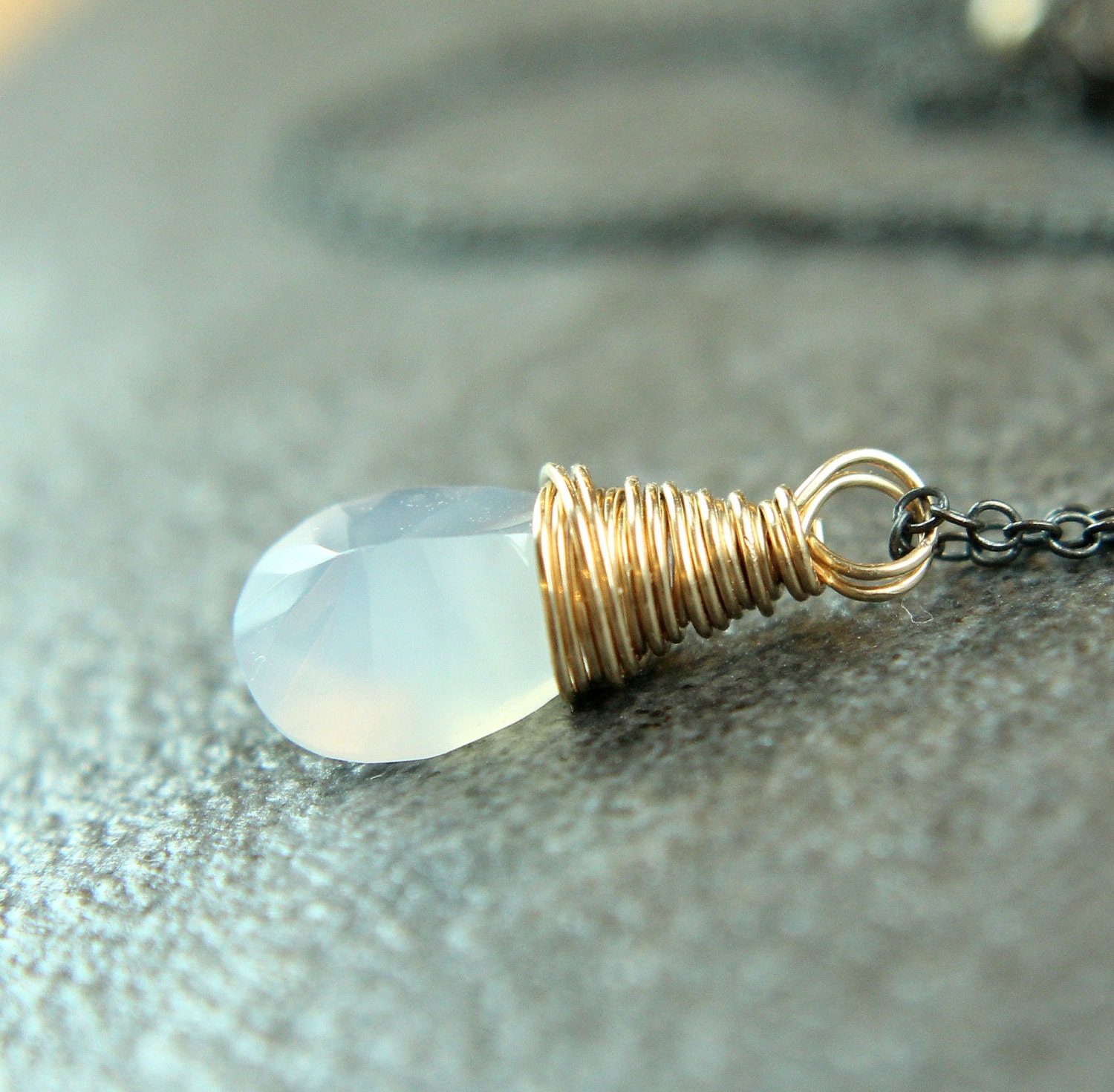 Blue Chalcedony  Necklace -    Mixed Metals   - Gold Filled -  Oxidized Silver  - Drop   -  Handmade  Jewelry  -  Chalcedony Jewelry