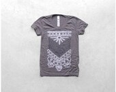 The Nomad - tshirt for women - tribal chest plate screenprint in white and gray - heather brown womens t shirt - gift for her