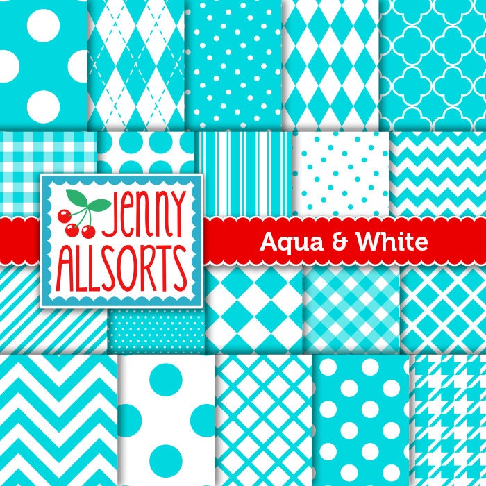 Aqua Digital Scrapbook Papers - 20 Graphic Patterns - Instant Download CU OK