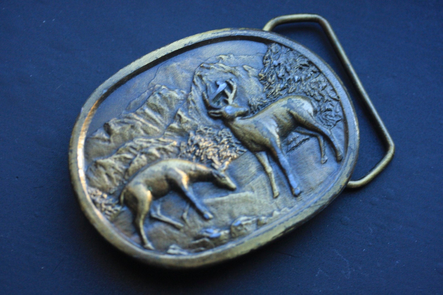 Solid brass stag deer belt buckle