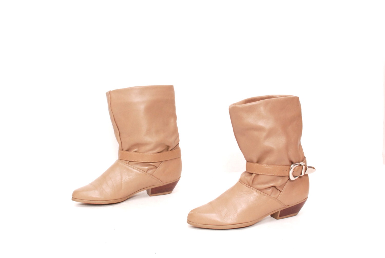 size 6.5 BOHEMIAN slouchy tan leather 80s BUCKLE ankle boots made in USA