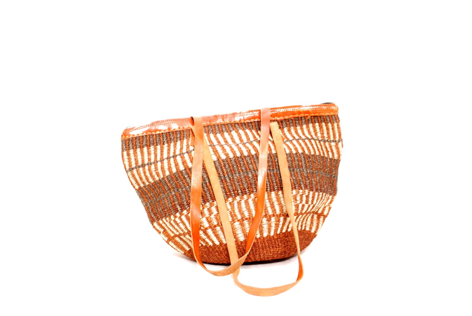 SISAL woven tan grey 70s JUTE leather bucket TOTE purse