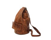 BOHEMIAN brown leather 80s 90s HOBO slouchy KNAPSACK backpack purse