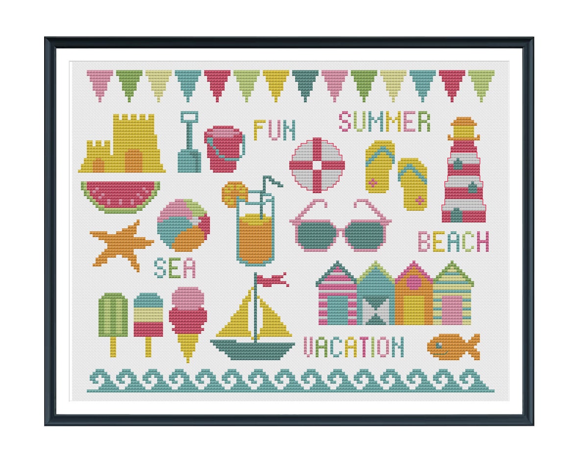 Beach Motifs Cross Stitch Pattern Instant Download