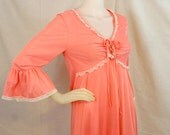 60s Empire Waist Sans Souci Nylon Coral Peignoir Set, Petite - Vintage Lingerie