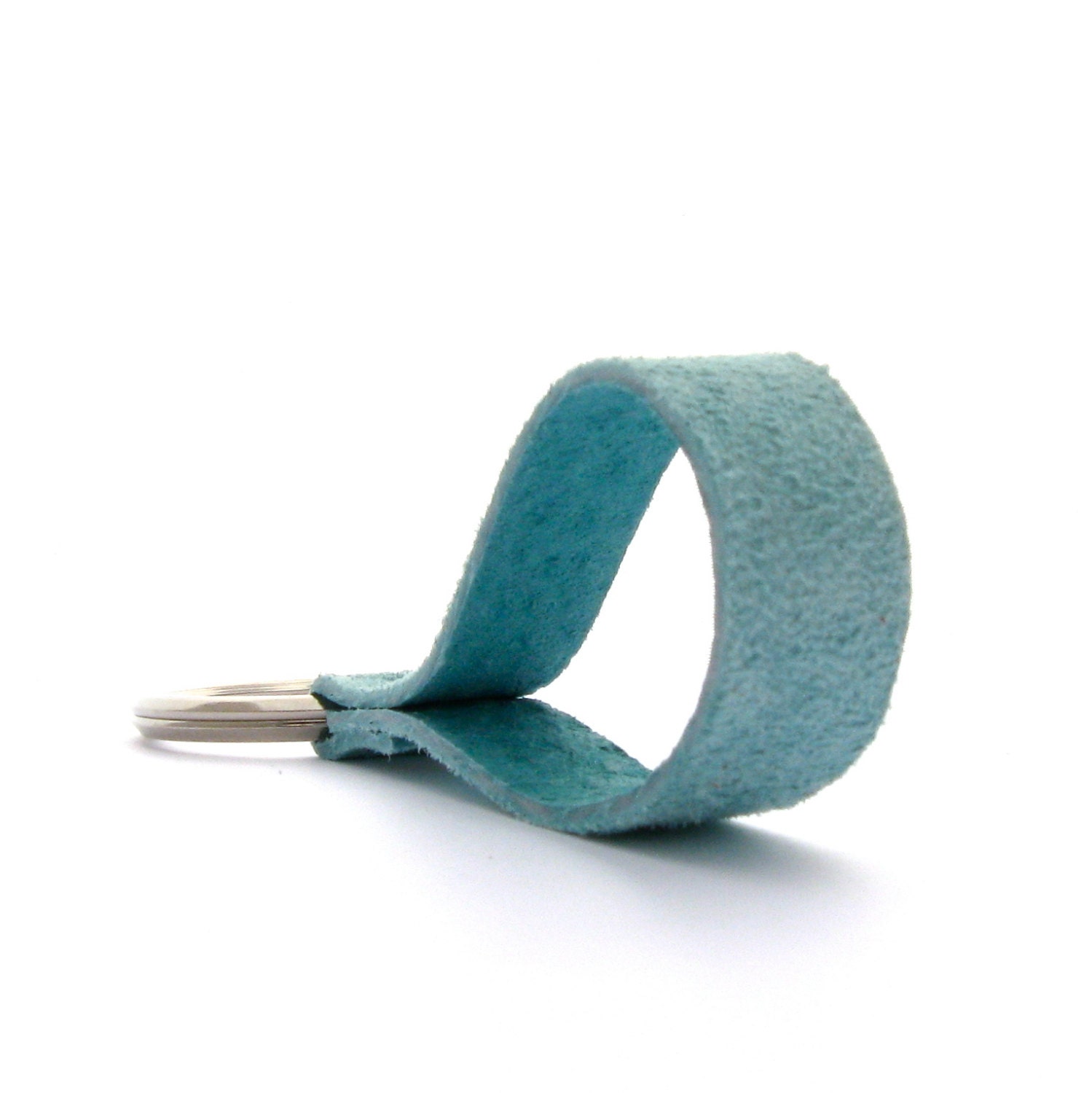Aqua Spring Pastel Handmade Leather Keychain in Robin's Egg Blue Suede