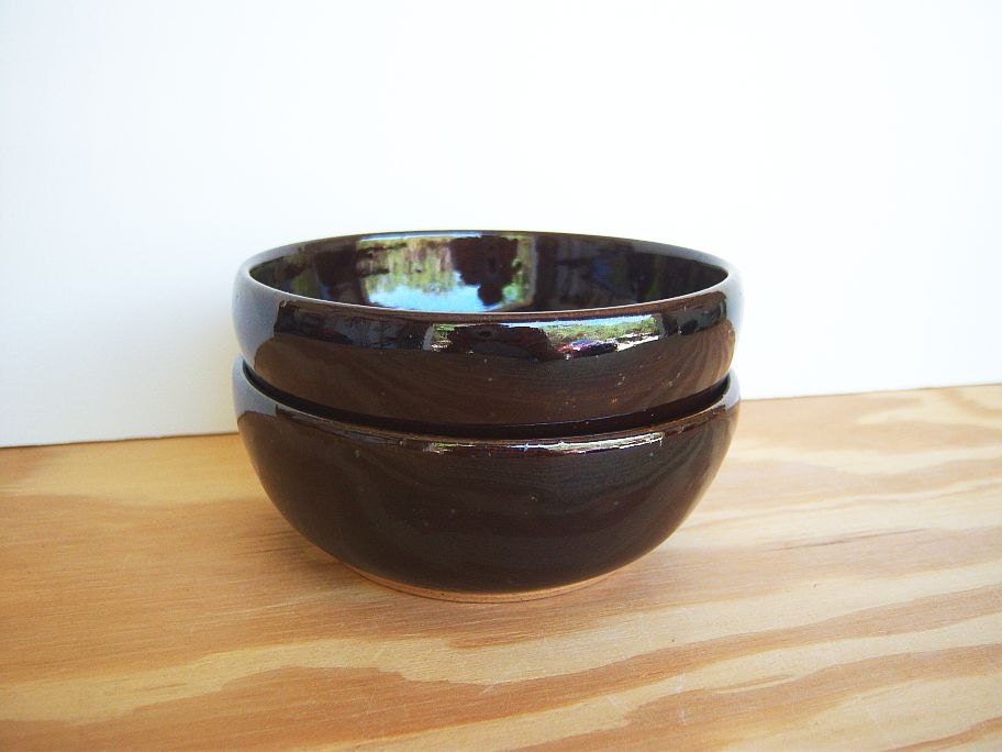 Pottery Prep Bowls Stoneware Ceramic in Turkish Amber Glaze - Set of 2