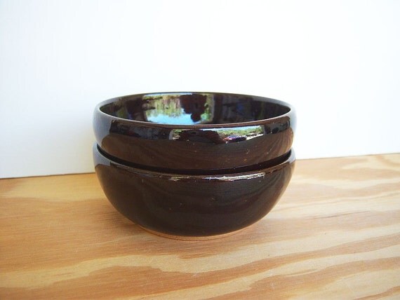 Pottery Prep Bowls Stoneware Ceramic in Turkish Amber Glaze - Set of 2