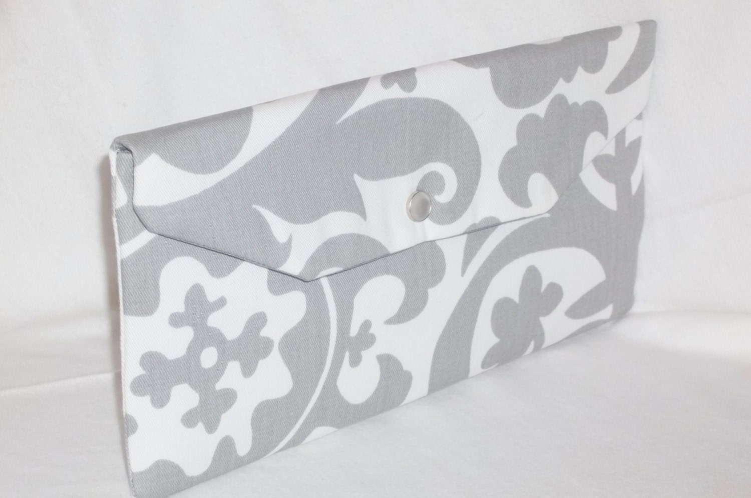 Bridesmaid Clutch /SALE and FREE SHIPPING / Fold Over Envelope Clutch / Premier Prints - Suzani in Storm (Grey & White) /Gift Idea