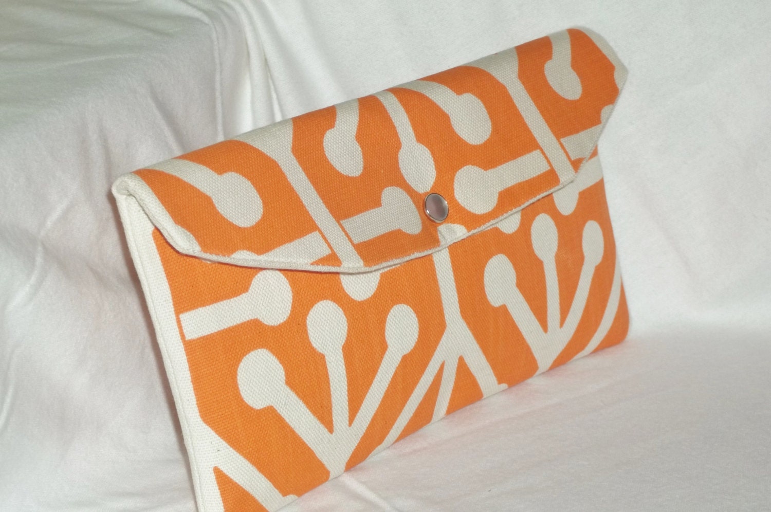 Bridesmaid Clutch / SALE and FREE SHIPPING / Fold Over Envelope Clutch / Premier Prints - Aruba in Dossett Mandarin (Orange & Natural)