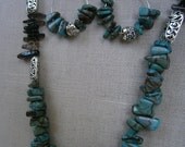 Chunky Turquoise, Smoky Topaz, and Silver Filigree Bead Necklace