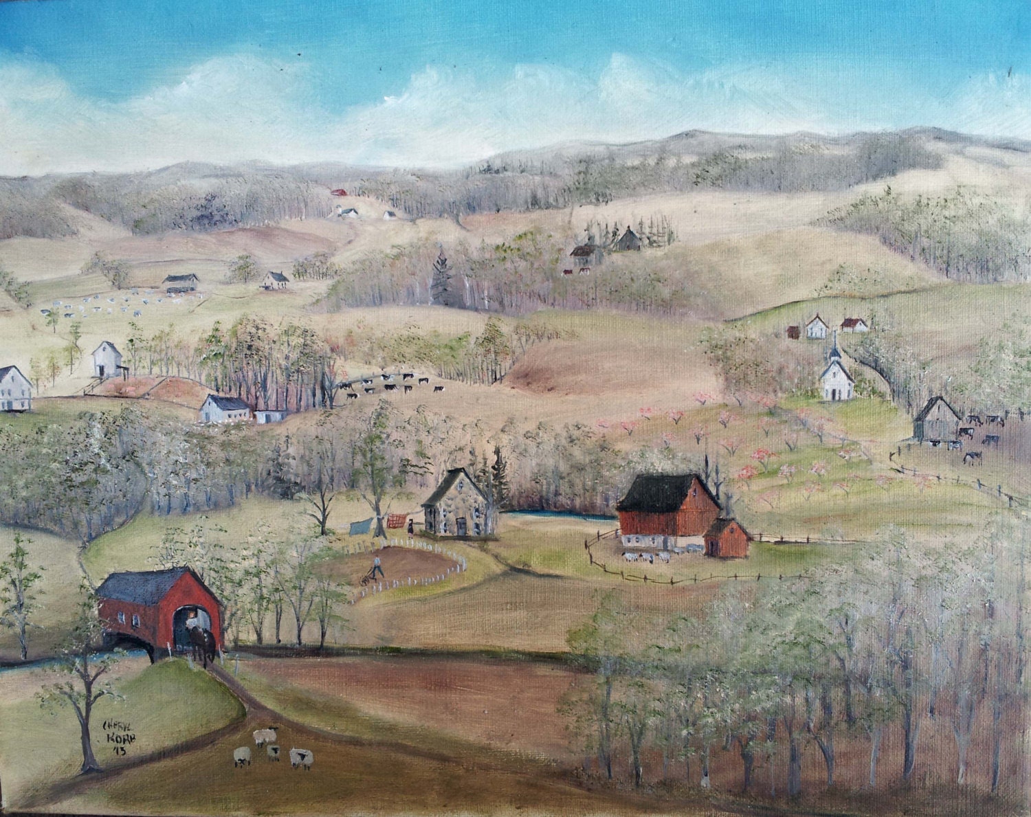 Oil painting  Spring scene  framed
