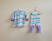Spring Floral Kitty Pastel Knit Ruffles 2 Piece Set Hoodie Jacket and Leggings 18 to 24 mo