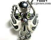 Octopus Ring Green Peridot Birthstone Silver Band Size 9