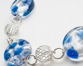 Blue  Glass bead and  white glass with silver chain, Jewelry necklace,accessories ,
