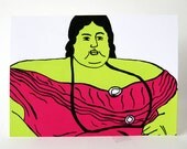 Gypsy Screenprint Silkscreen 5x7 hand-pulled print Weird Funny Fluorescent colors