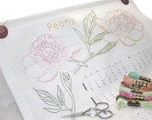 2014 Peony Bachelor Buttons Tea Towel DIY Hand Embroidery Calendar Kit