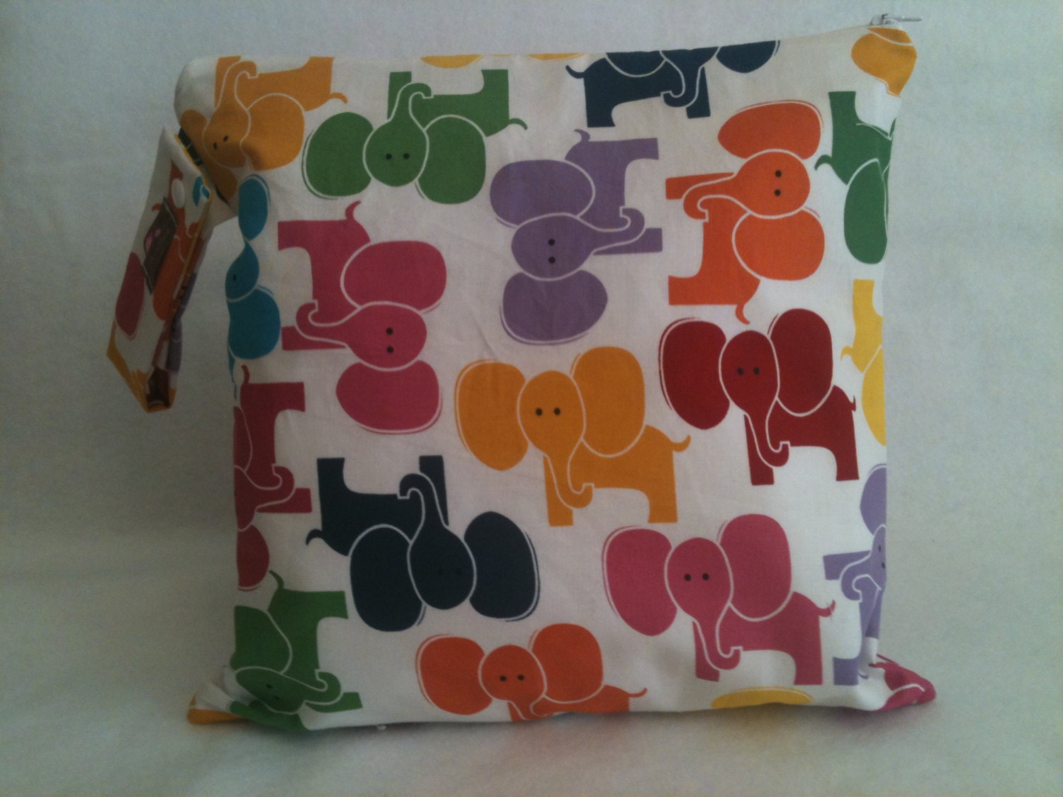 Wet Bag-Large Waterproof Wet Bag 12.5 x 12.5 Snap Handle Circus Elephants