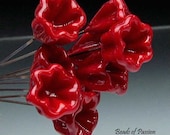 Handmade Glass Headpins Bead Artisan Lampwork - 10 Rich Red Bellflowers - BeadsofPassion