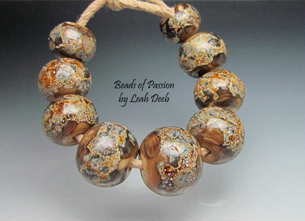 Glass Beads of Passion Leah Deeb Lampwork - 8 Rich Organic Rounds