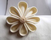 Cream Kanzashi Fabric Flower Hair Stick