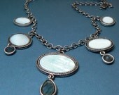 Antique Silver Necklace, Carved Shell Necklace, Rustic Silver, Etched Shell Drops, Modern Chic, Versatile Everyday Necklace