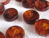 Chunky Vintage Bakelite Buttons Tortoise Shell Root Beer 3/4" Mid Century Plastic Sewing Buttons