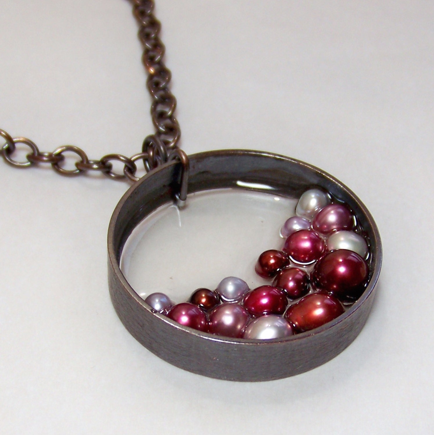 Large recycled copper pendant with pearls