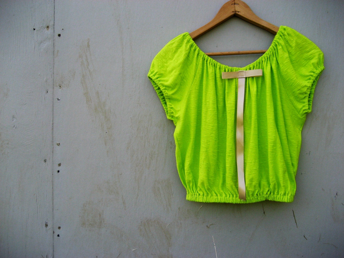 Chartreuse Lime Pear Green Crop Camisole Camette size Medium Ready to Ship