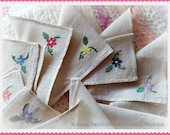 Vintage Embroidered Wildflowers Linen Cocktail Napkins