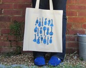 Screenprinted Tote Bag - Blue Musical Instruments