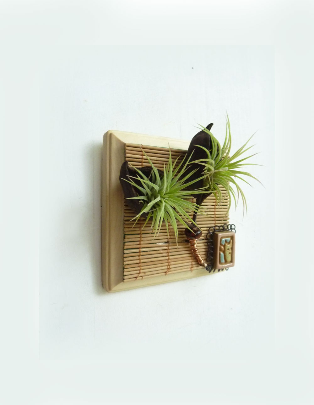 Hanging Zen Garden Plaque - Mixed Media -Square wall hanging with  air plants