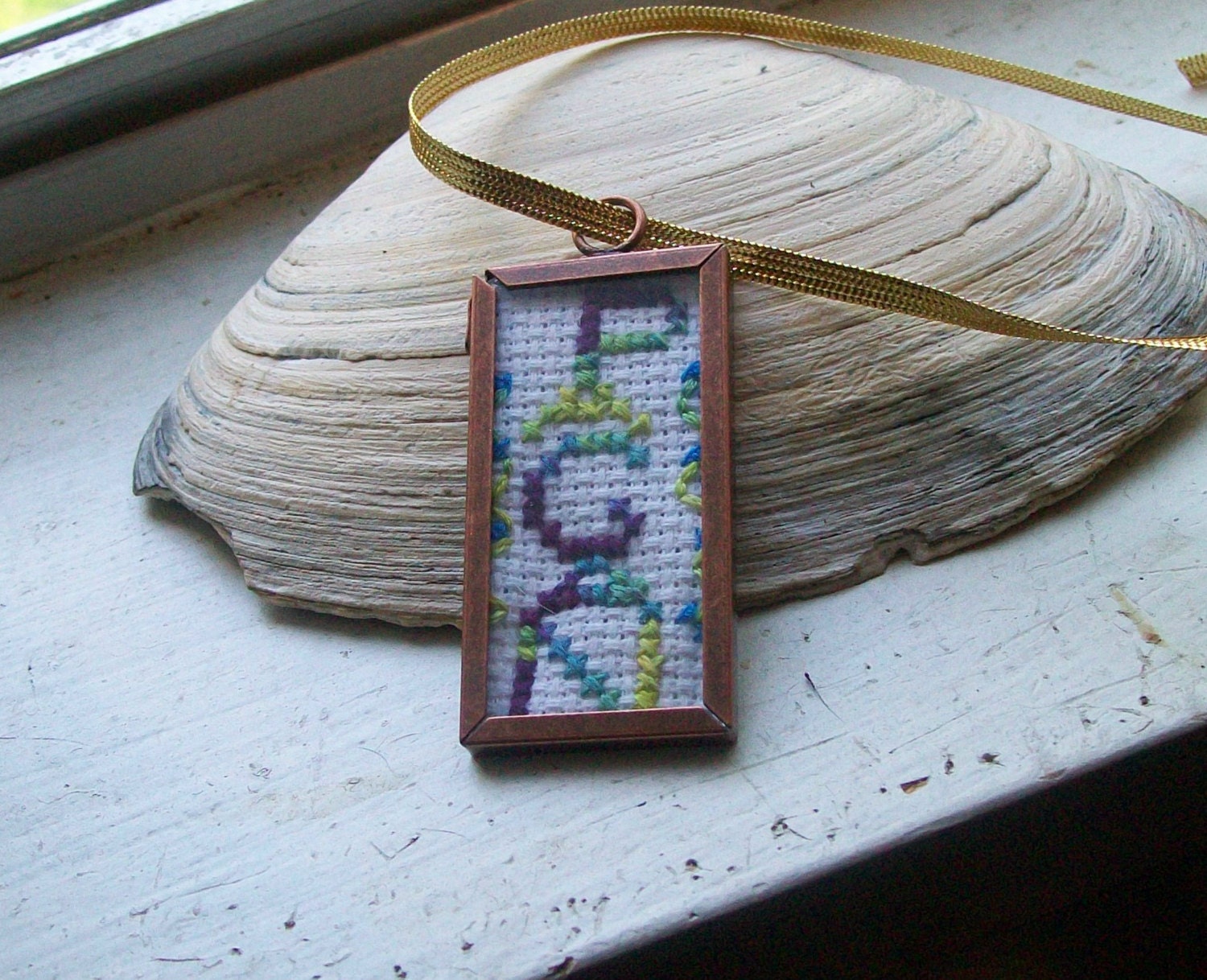 Pagan Cross Stitched Framed Pendant Jewelry