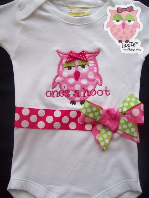 Owl bodysuit onesie for baby girls Margo HOOTs Applique Custom Order personalized Polka Dot Bows